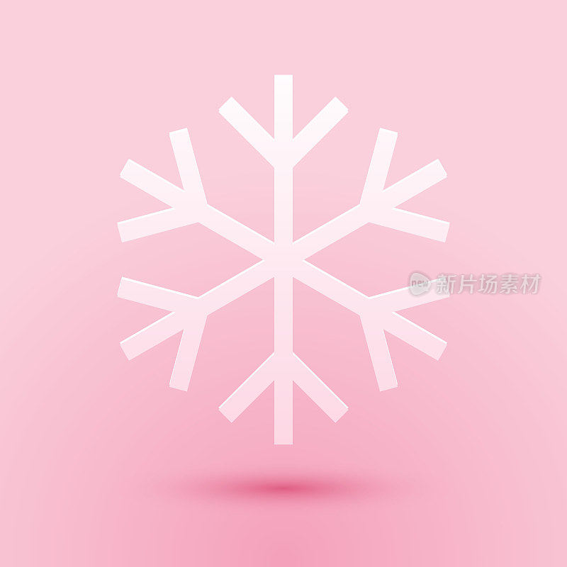 Paper cut Snowflake icon isolated on pink background. Paper art style. Vector